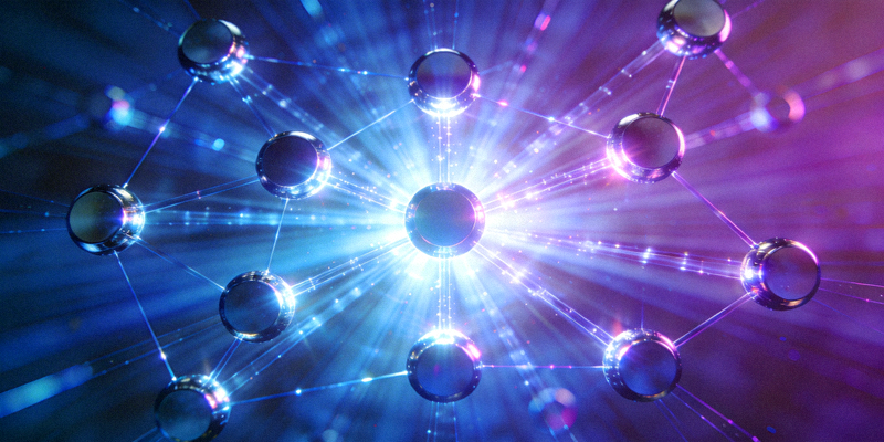 象征连接与科技的抽象网络节点图，光芒四射